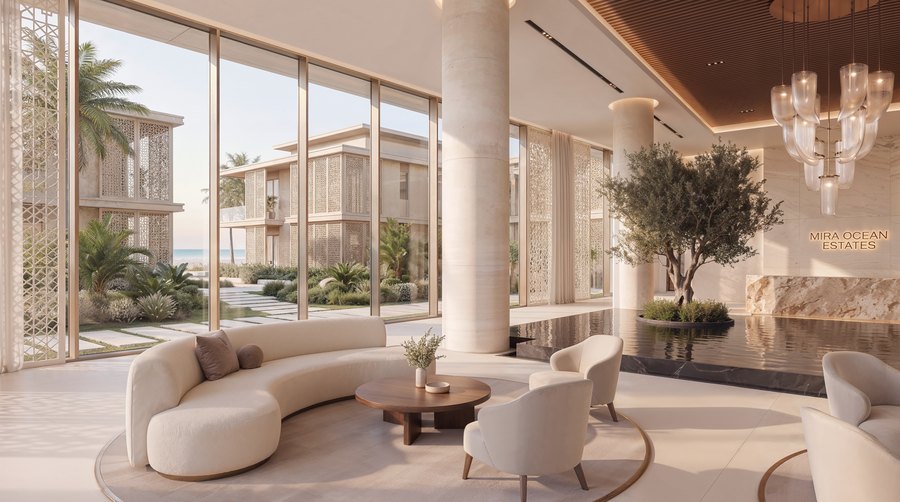 A waterfront lounge looking out over the resort